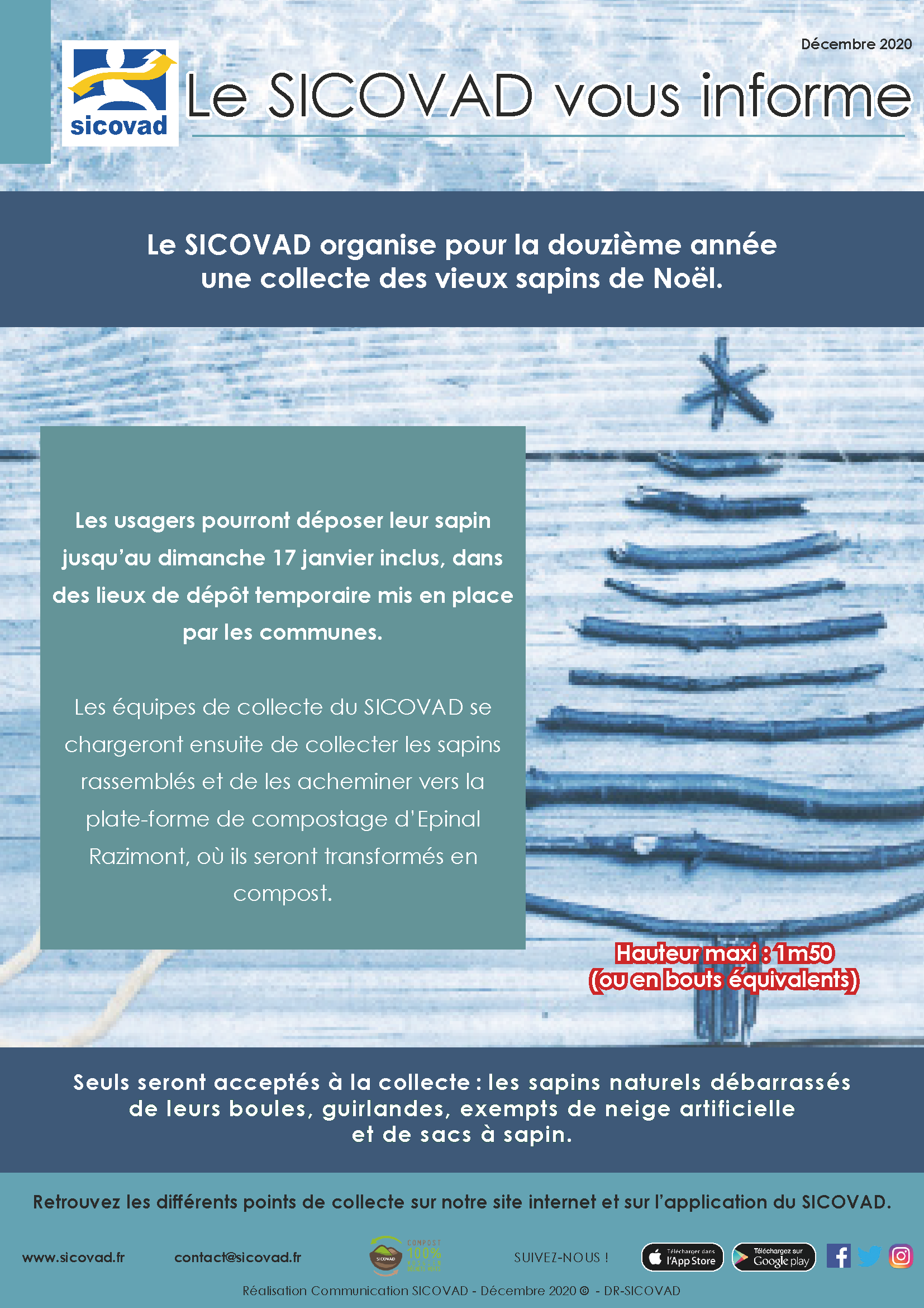 Collecte des sapins de Noël par le Sicovad