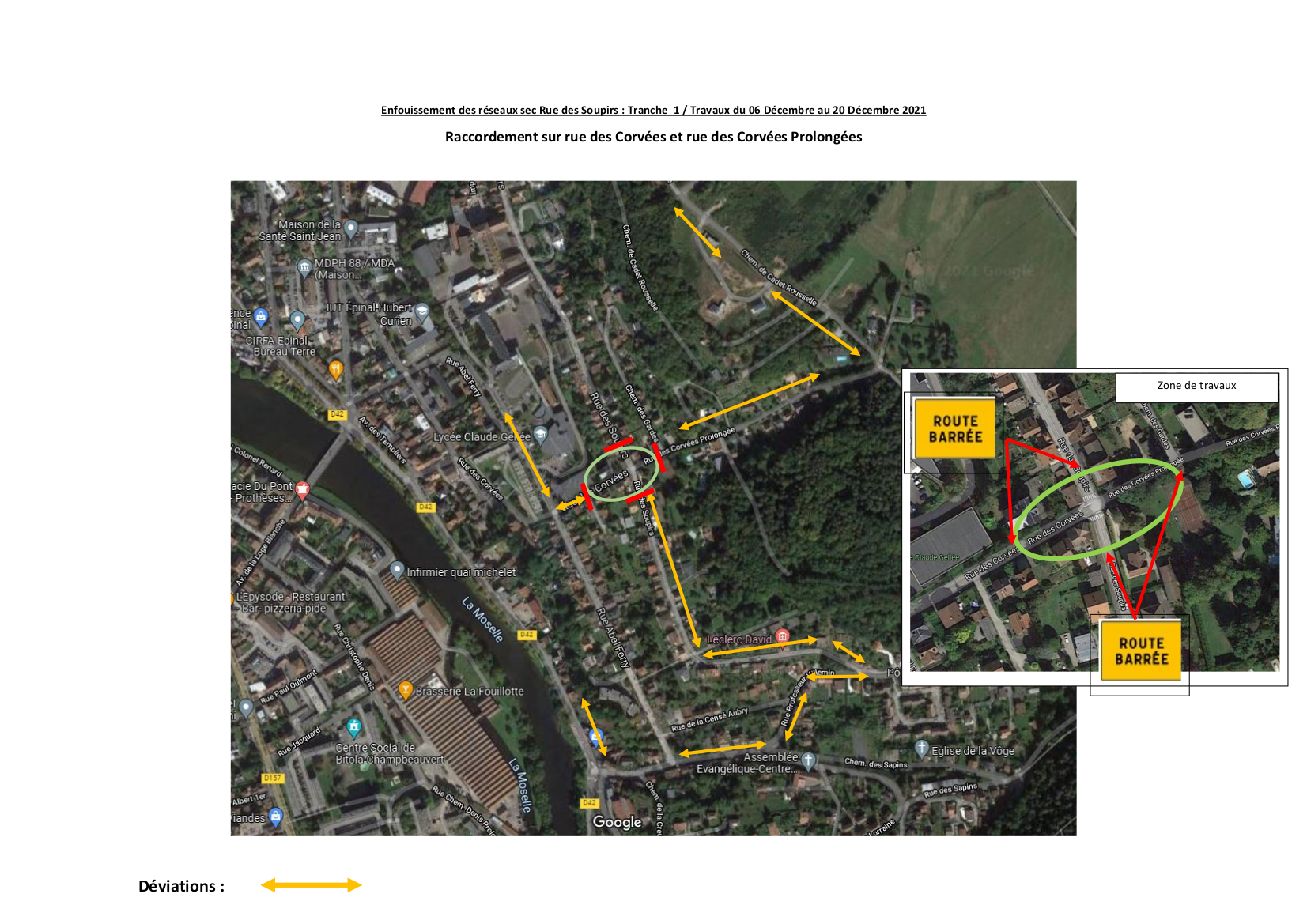 Travaux Epinal quartier Rive droite : perturbations de circulation et de stationnement rue des Soupirs, rue des Corvées et rue des Corvées prolongées.